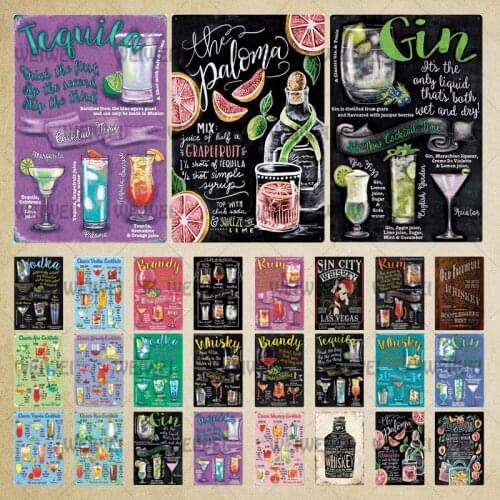 Cocktail Poster Metal Sign Bar Club Pub Decoration Posters Home Wall Art Paintings Tin Sign Plate Retro Metal Posters
