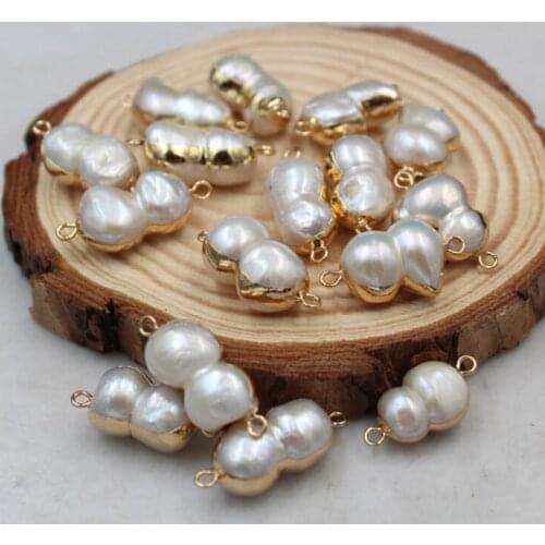 5pcs/lot Natural Freshwater Pearl Charms Irregular Geometric Gourd Charms Pendant Connector For DIY Jewelry Making Accessories