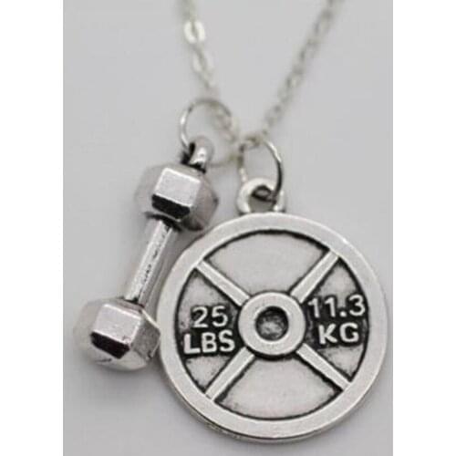 Mixed style 25lbs WEIGHT Barbell Fitness Kettlebell Dumbbell Strong is Beautiful Charms Weightlifting Fitness Pendant Necklace