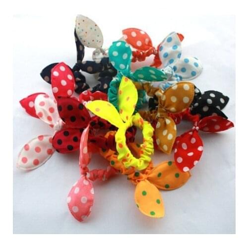 5Pcs Bunny Ears Print Striped Bow Hair ties Ponytail Holder Headwear Elastic Hairband ropes Korean Sweet Girls Hair Accessories