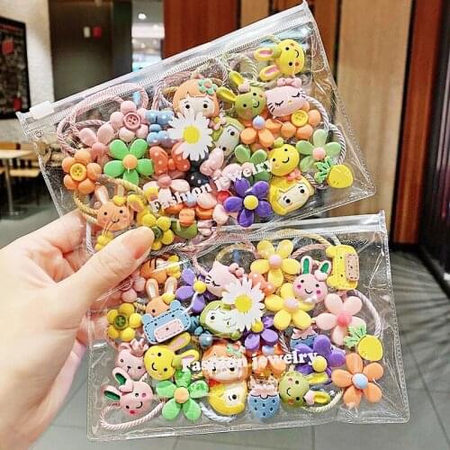 High Quality 10PCS Cute Cartoon Flower Fruits Girls Basic Elastics Hair Bands Small Ponytail Holder Scrunchie Hair Accessories