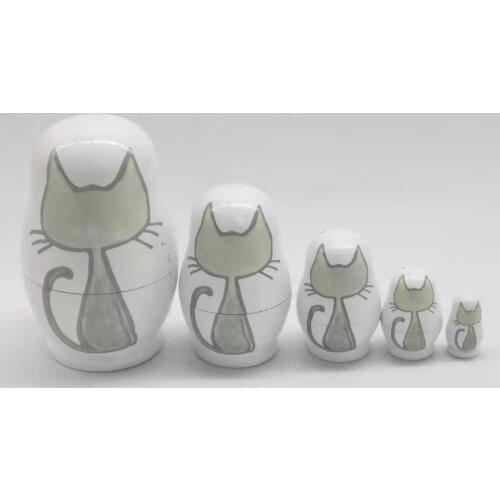 Russian Cartoon Cat Stacking Wood Nesting Dolls Matryoshka Xmast