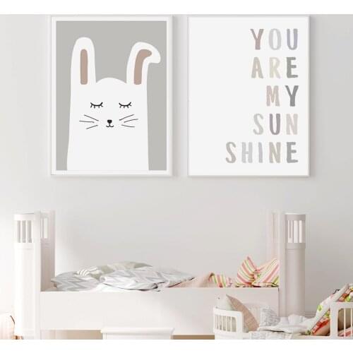 Boho Style Sweet Bunny Hedgehog Animal Canvas Paintings Nursery Wall Art Poster Prints Pictures for Kids Room Home Decoration