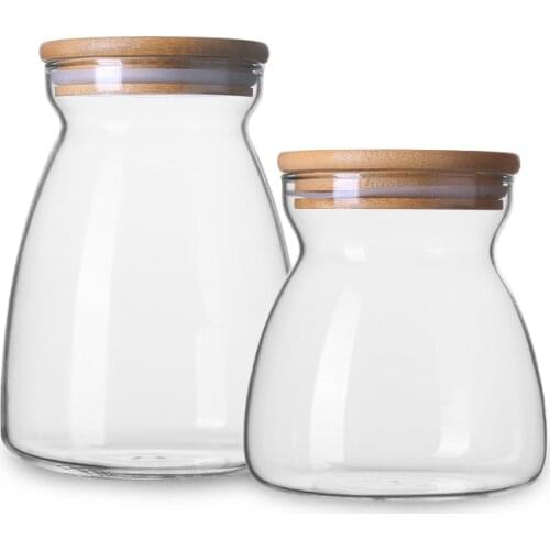 Trapezoid Home Kitchen Storage 3.3 Borosilicate Glass Leaktight Storage Bottles Wood Cover Storage Jars Storage Tank