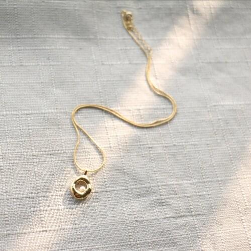 Unisex freshwater rice pearl pendant gold plated necklace snake chain torque