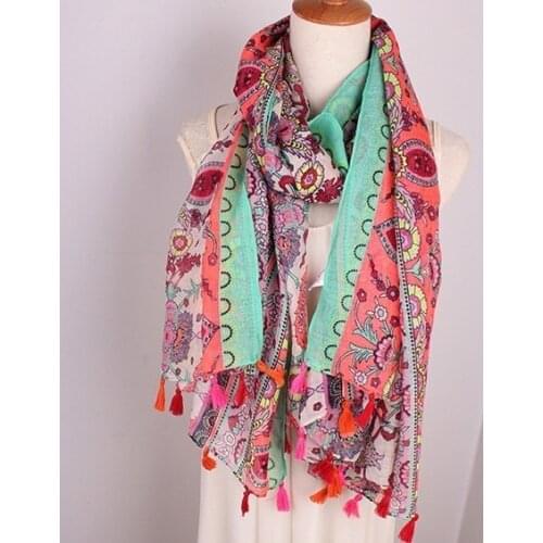Spring Fashion Vintage Floral Scarf Bohemian Style Tassel Scarf Shawls Wraps Hijabs Freeshipping