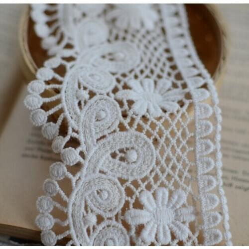 2 Meters Hot Sale Embroidered Dress Accessory DIY Handmade Beige Lace Fabric 7CM Guipure Cotton Lace Trim Water Soluble Lace