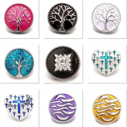XH8031 18mm Enamel tree of life cross Metal Snap button fit snap jewelry DIY