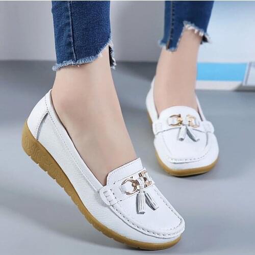 Summer shoes flats 2021 flat with Comfortable women mother shoes woman soft genuine leather ladies shoes loafers plus size