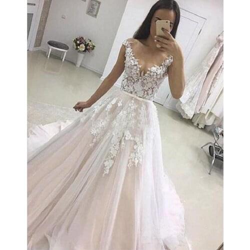 Lace Applique Wedding Dresses 2021 Vestidos de Novia long Sleeveless Bridal Gowns with Belt vestido De Mariage