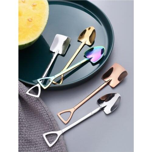 1PC Stainless Steel Shovel Shape Dessert Spoon Ice Cream Coffee Spoon Spoons Tip Shovel Flat Shovel Long Handle Spoon XB 057