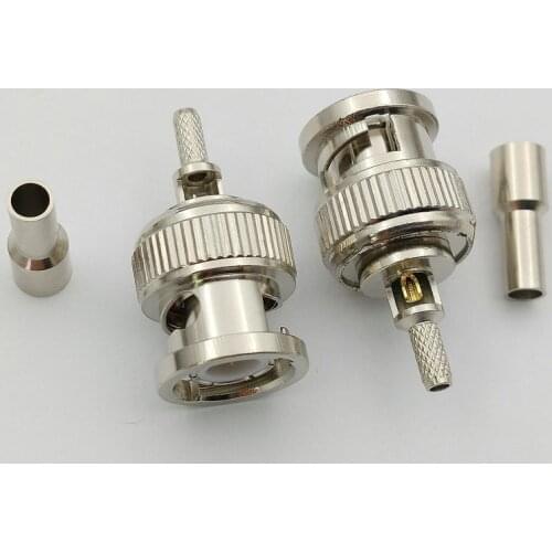 100PCS 50 Ohm BNC Male Plug Straight RF Crimp Attachment for RG174,RG316,LMR100,RG179 Nickel-plated Brass Solder