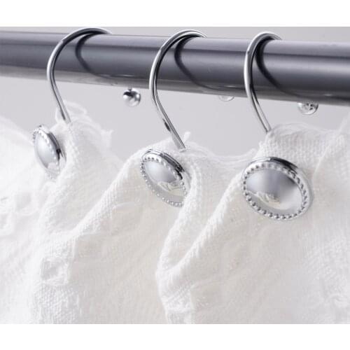 12Pcs Curtains Hanging Hooks Metal Shower Curtain Rings Clasps Anti Slip Bath Curtain Liner Buckles Bathroom Shower Rod Hangers