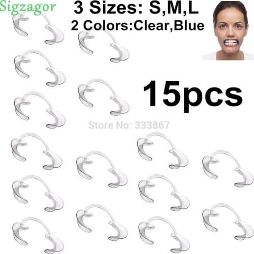 [Sigzagor]15 pcs Dental Cheek Retractor Game C Adult Kids Teeth Whitening Mouth Opener S M L Blue Clear