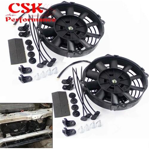 2x Universal 7" Electric Radiator/Intercooler 12v Slim Cooling Fan + Fitting Kit Black
