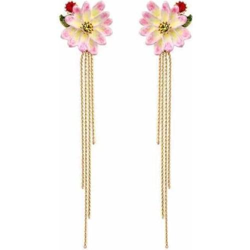 2020 Amybaby Luxury Enamel Glaze Pink Flower Tassels Womens Stud Earring Jewelry For Party