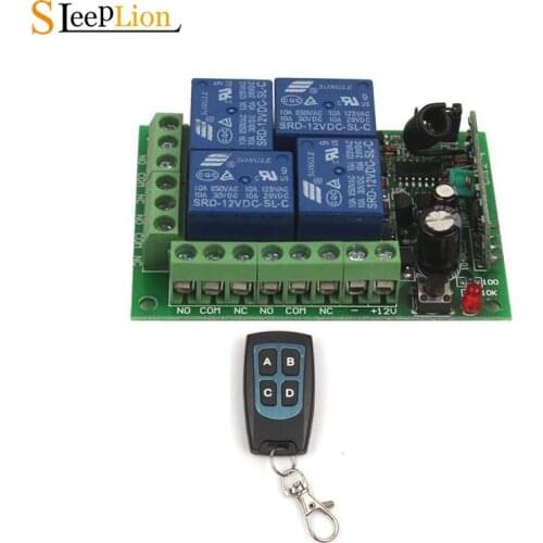 Sleeplion 12V 4 Channel Auto RF Wireless Remote Control Module Relay Switch Circuit Board 12V 4CH Remote Control 433MHz/315MHz