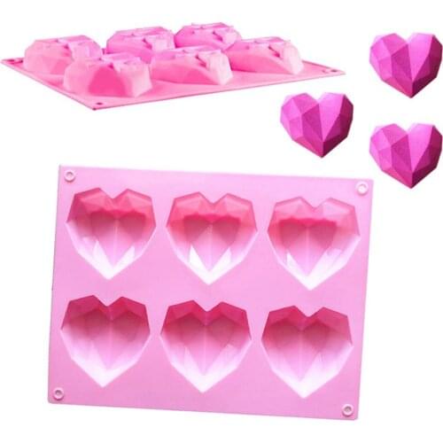 6-Cavity Diamond Love Heart-Shaped Silicone Molds for Sponge Cakes Mousse Chocolate Dessert Bakeware Pastry Mould
