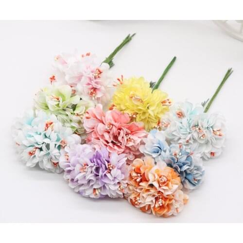 6pcs Artificial Flower Silk Gradient Stamen Handmade Bouquet For Wedding Home Decoration DIY Scrapbooking Wreath Fake Flowers
