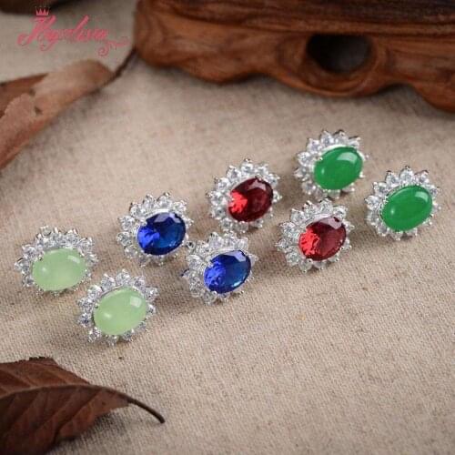 8x10mm Oval CZ Crystal Gem Stone Beads White Tibetan Silver Fashion Style Earring 1 Pair.Wholesale.Free Shapping