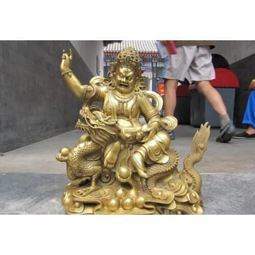 Fast shipping USPS to USA S0583 Tibet exquisite Brass Yellow Jambhala Buddha Statue Ride on Sit Dragon