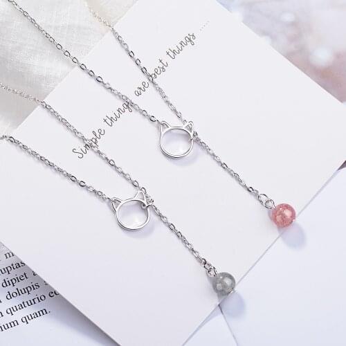 KOFSAC Creative Crystal Pendant Necklace Cute Cat Choker 925 Sterling Silver Chain Necklaces For Women Girl Party Jewelry Gifts
