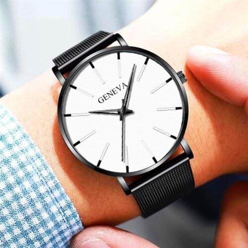 Genave Fashion Minimalism Watches Men Stainless Steel Mesh Band Quartz Wriswatches Men Business Watch montre homme reloj hombre