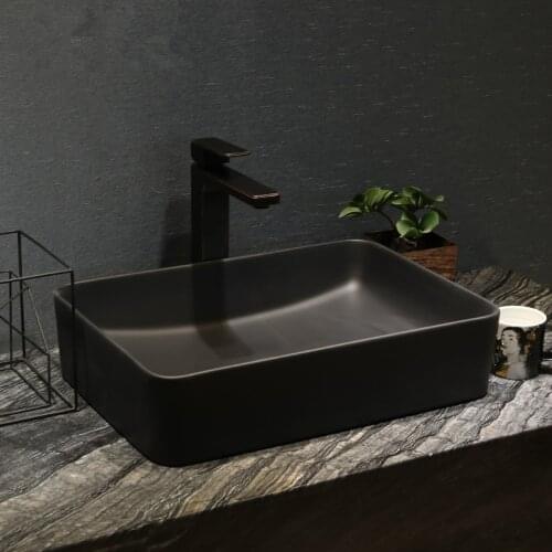 Black Rectangular China bathroom sinks bowl Ceramic art handmade countertop ceramic antique wash basin