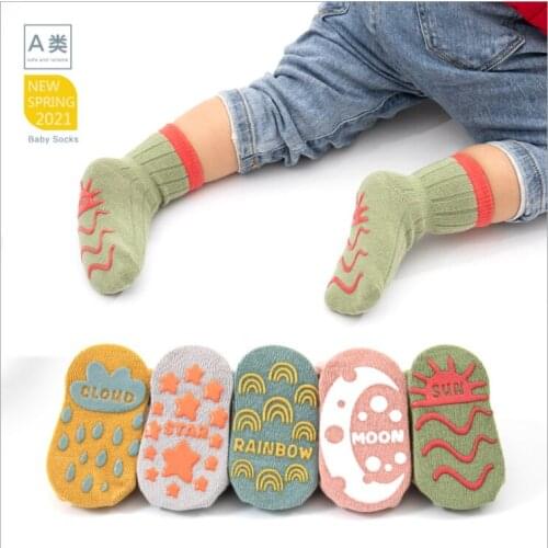 Baby Socks 1 to 3 Yrs Cotton Baby 's Floor Socks Boys Girls Non-slip Boat Low Cut Sock With Rubber Grips Four Season Baby Stuff