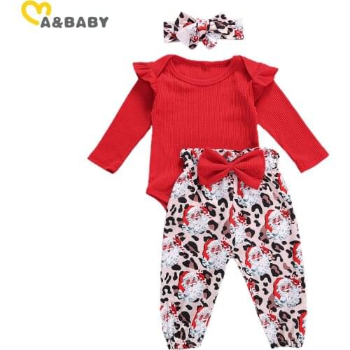 Ma&Baby 0-18M Christmas Newborn Infant Baby Girls Clothes Set Red Knitted Romper Bow Santa Leopard Pants Outfits