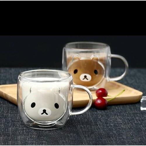 200-300ml Double-Layer Glass Bear Glass Coffee Cup Milk Mug Innovative Cartoon Transparent Borosilicate Glass Christmas Gift