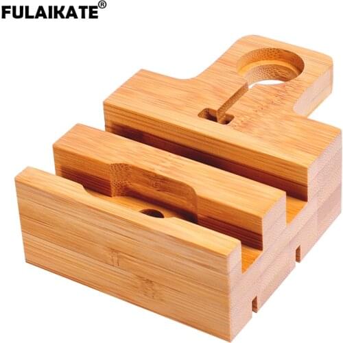 FULAIKATE Bamboo Wood Dock Support for iPhone11 Pro Smart Watchi Tablet Wooden Stand for Earphone Multifunction Desktop Holder
