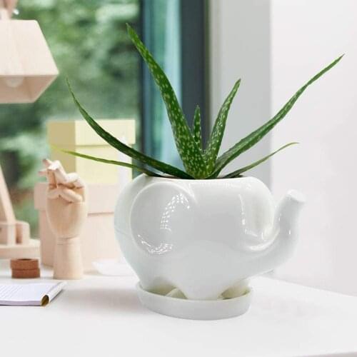1PC Flower Pot Planters White Elephant Ceramic Pote De Vidro For Sale Garden Pots Flower Vasi Macetas Pot Fleur Bonsai Pots