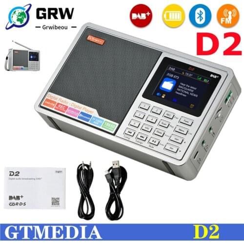 GTMEDIA D2 Portable DAB Radio Digital FM Radio Bluetooth Speaker MP3 Player Recording Earphone USB Rechargeable