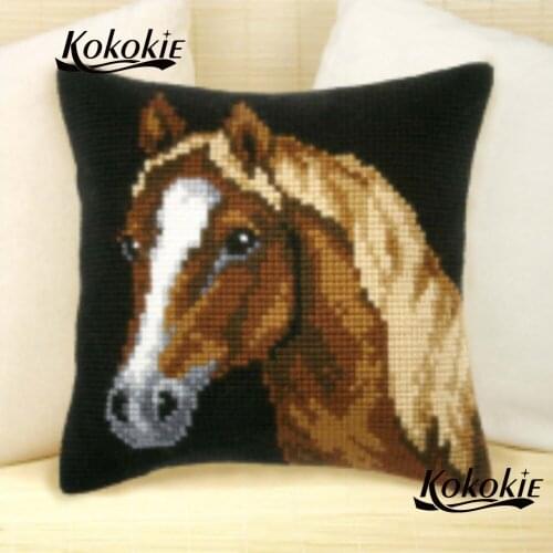 Cotton embroider horse cushion mat DIY decorative cushion embroidery yarn needlework set throw pillow cross stitch pillow kits