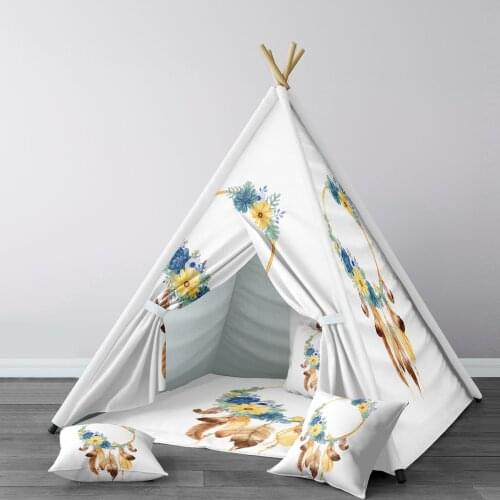 Play Tent for Kids Wigwam Portable Indoor Playground Tents Children Bedrooms Fluff and Flower Wreath Model 041