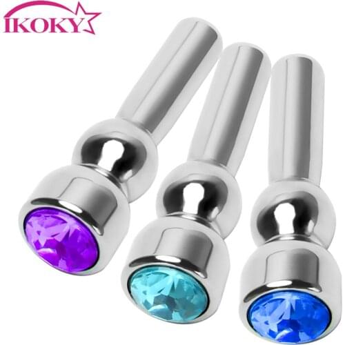 IKOKY Diamond Penis Plug Male Chastity Device Catheters Sounds Stainless Steel Urethral Dilators Sex Toys for Men
