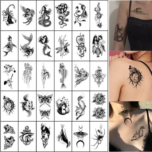 Black snack scorpion temporary tattoos for men women arm wrist fake tatto stickers waterproof fish flash decals animal tatoos