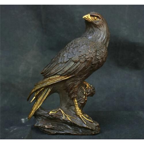 Chinese Old Traditional Culture Brass Bronze statue Eagle falcon hawk sculpture