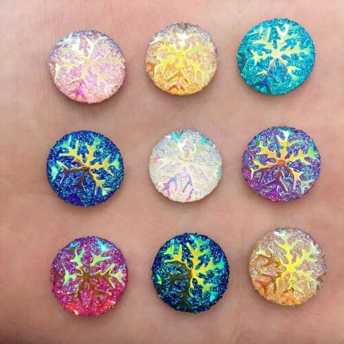 25pcs Resin AB color snowflake round/FlatBack Appliques/Christmas DIY craft K15