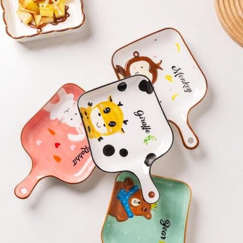 MDZF SWEETHOME Ceramic Cartoon Animal Baking Pan Salad Plate Oven Kitchen Bakeware Tray Cute ChildrenS Dinner Tableware