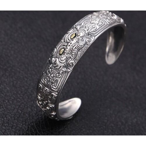 Trendy 925 Sterling Silver Mens Bangle Chrams Vingele Chines Style Brave Troops Bangle Fashion Jewelry Gift