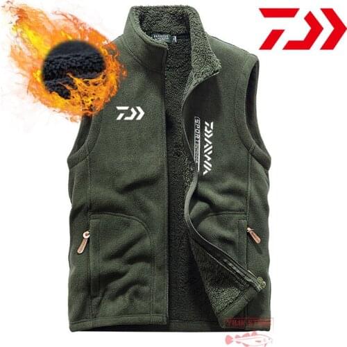Daiwa Mens New Winter Plus Cashmere Warm Vest Outdoor Leisure Breathable Sports Fishing Vest Plus Size Cashmere Fishing Vest