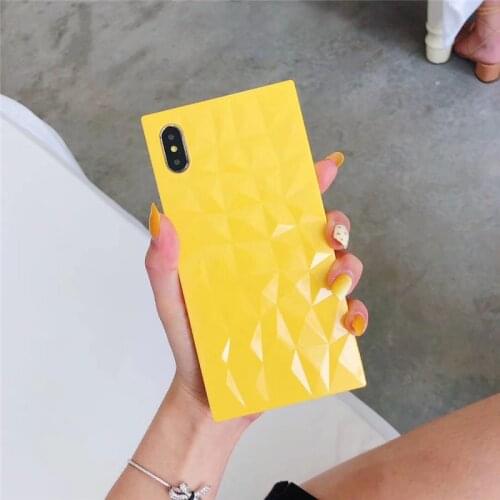 Glossy Soft TPU Silicon Cases for Iphone 11 12 Pro Max Xs Max 6 6S 7 8 Plus X XR Square 3D Rhombus Texture Cover Capa