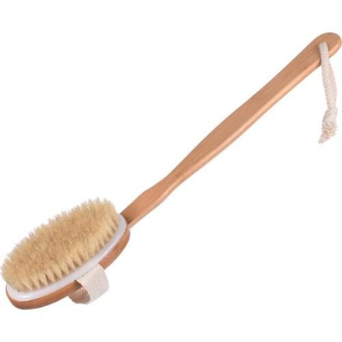 Natural Boar Bristle Wooden Brush Long Handle Massager Bath Shower Back Spa Body Brush LX6936