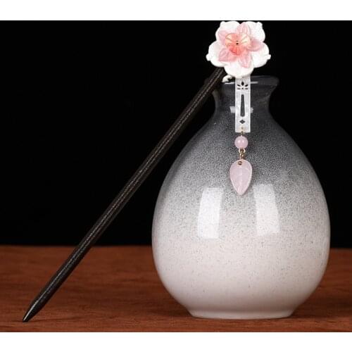 New Lengthened Pure Black Hairpin Retro Style Crystal Flower Long Hair Hairpin Ancient Assembly Gift