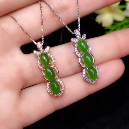 Natural green jasper gem Pendant natural gemstone pendant necklace S925 silver fashion Lucky bean Botany girl gift fine jewelery