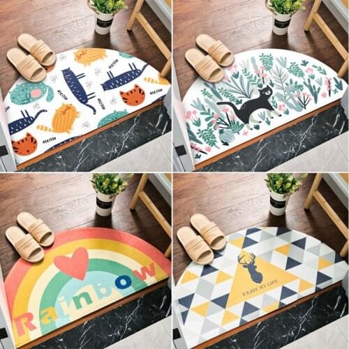 Entrance Doormat Anti Slip Floor Mat Bedroom Carpet Half Round Bath Cartoon Cotton Linen Mats Bathroom Rugs Water Absorbent