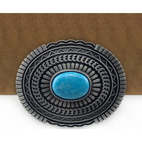 BuckleClub retro western turquoise stone belt buckle pewter finish FP-03730 LUXURIOUS cowboy jeans gift belt buckle