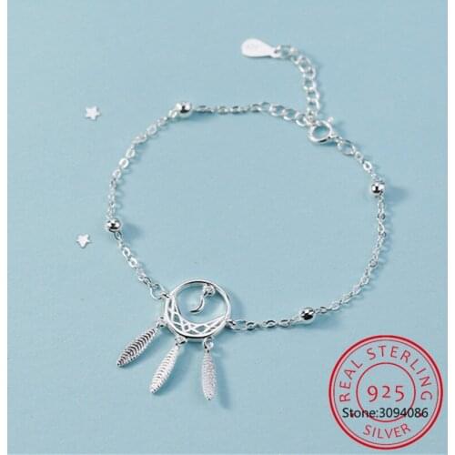 925 Sterling Silver Tassel Dream Catcher Feather Charm Bracelet For Women Bracelet &Bangle Fashion Party Jewelry SL380